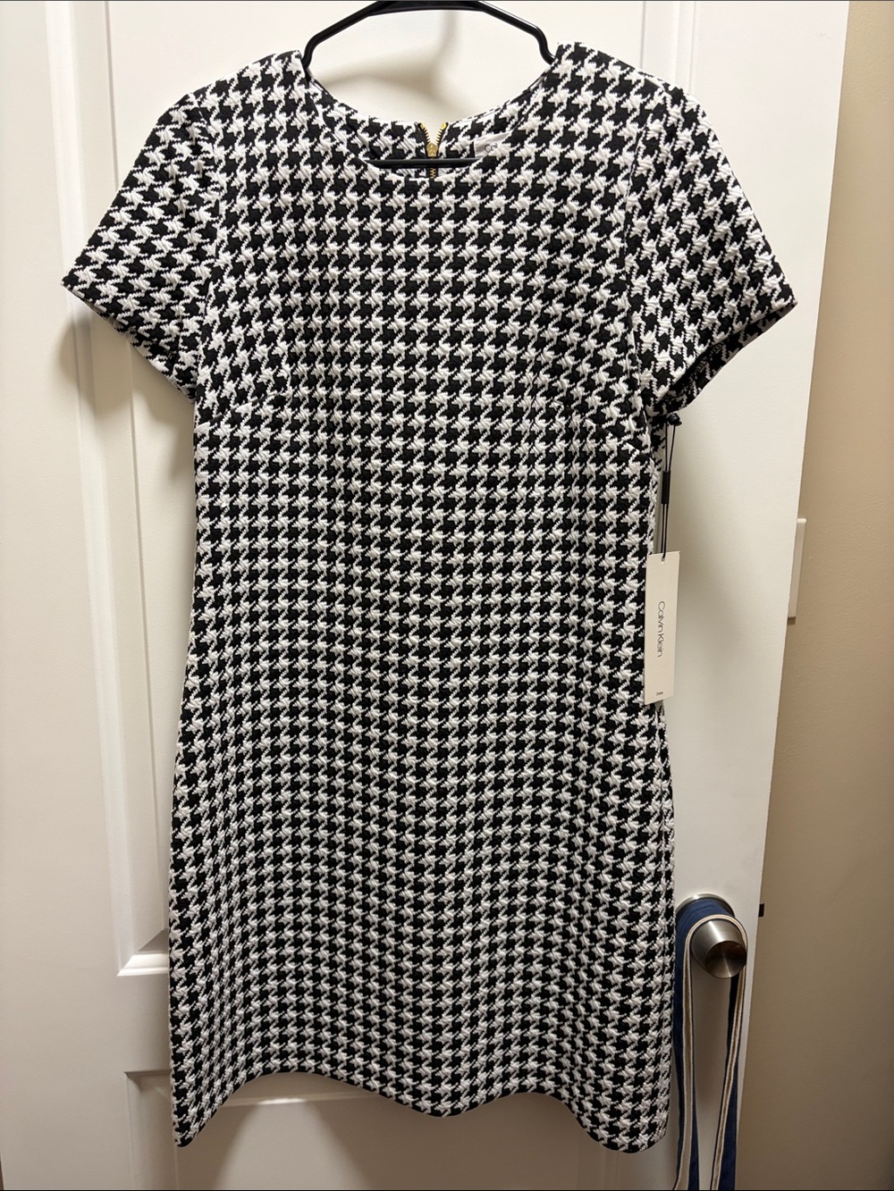 Calvin Klein Black and White Houndstooth Midi Dress